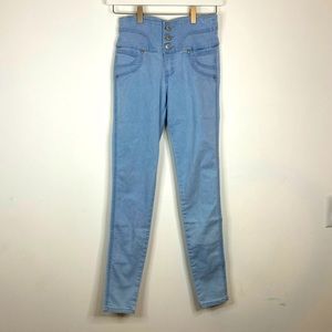 4/25$ ALMOST FAMOUS Mid Rise Light Wash Skinny Jeans with Sweetheart Back